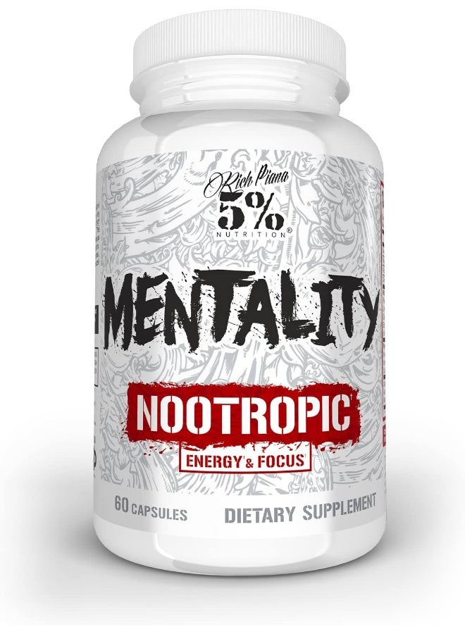 5% Nutrition Rich Piana 5% Nutrition Mentality Nootropic Blend | Brain Booster Supplement for Performance, Memory, Mental Clarity | Ginseng, Ginkgo, L-Theanine, Choline, Huperzine, 60 Capsules (30 Day Supply) - Image 1